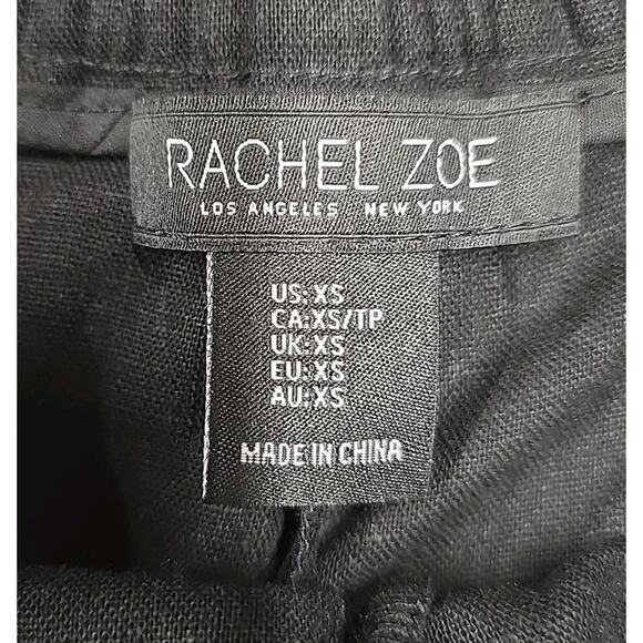 Rachel Zoe Womens Embroidered Linen Blend Pants Black XS Drawcord Belt Scallops - Picture 3 of 7